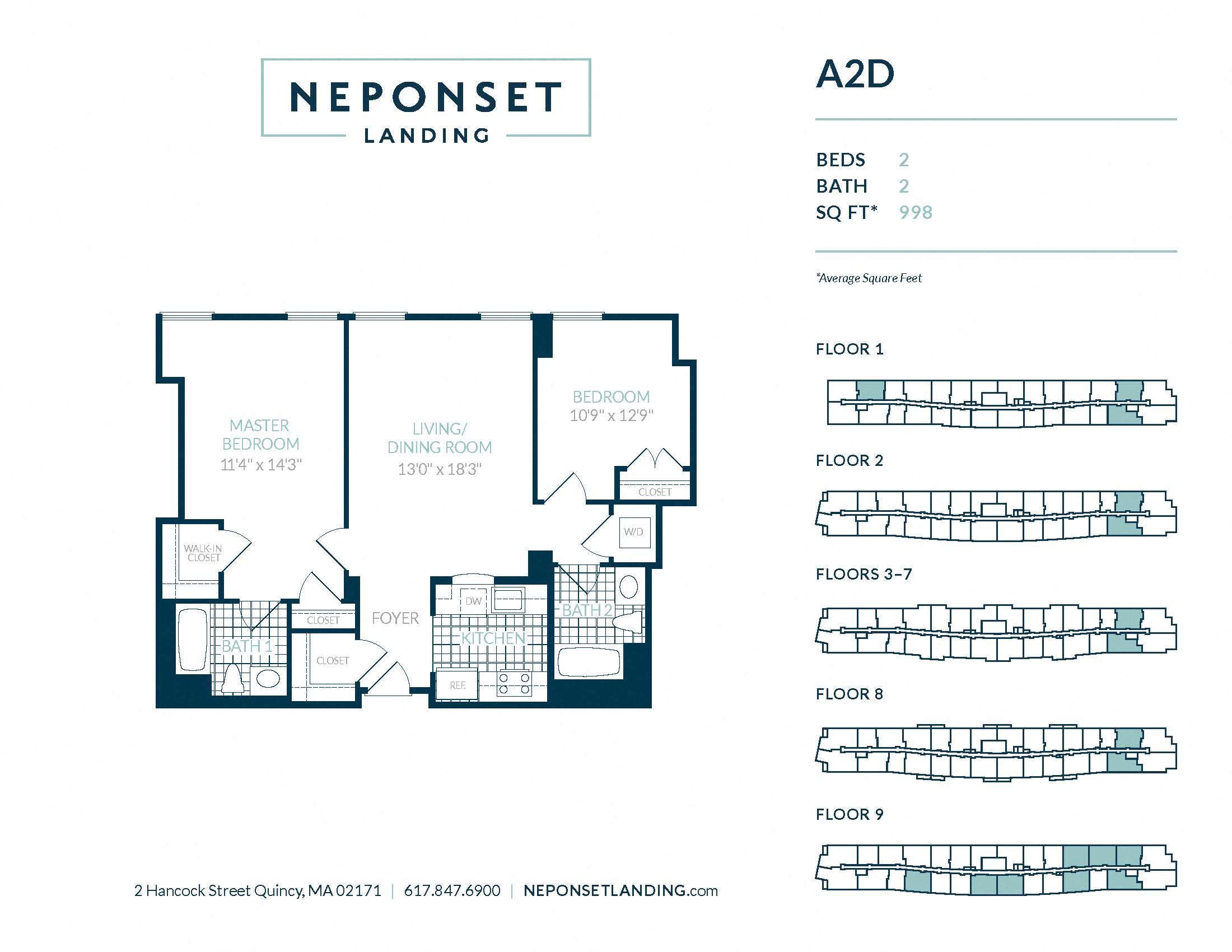Floor plan for 2 beds, 2 baths, 940 sqft
